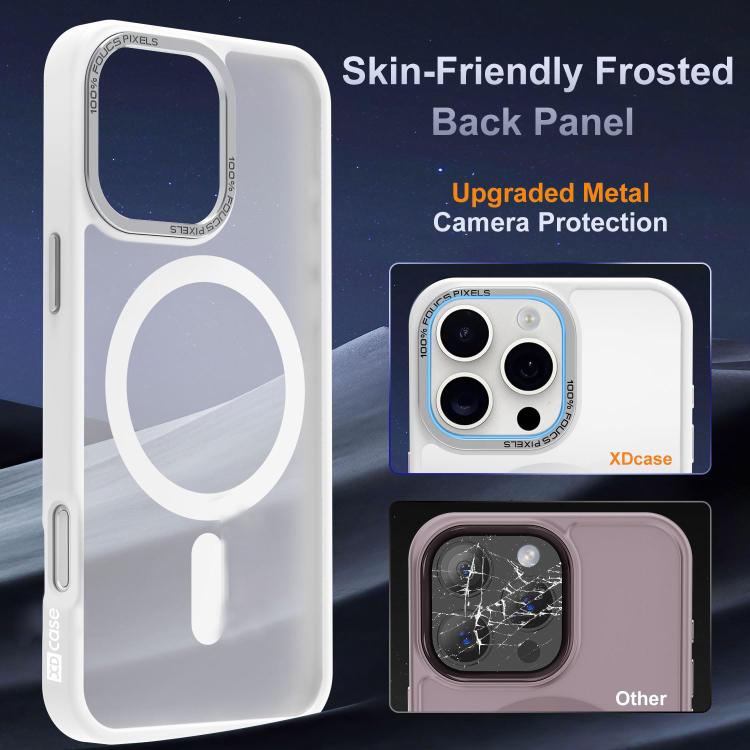 Custodia magnetica per telefono XDcase con cornice in metallo effetto pelle e lente in metallo., For iPhone 16 Pro Max, For iPhone 16 Pro, For iPhone 15 Pro Max, For iPhone 15 Pro