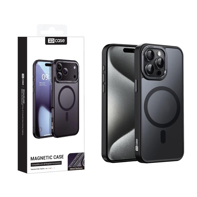 Custodia magnetica per telefono XDcase con cornice in metallo effetto pelle e lente in metallo., For iPhone 16 Pro Max, For iPhone 16 Pro, For iPhone 15 Pro Max, For iPhone 15 Pro