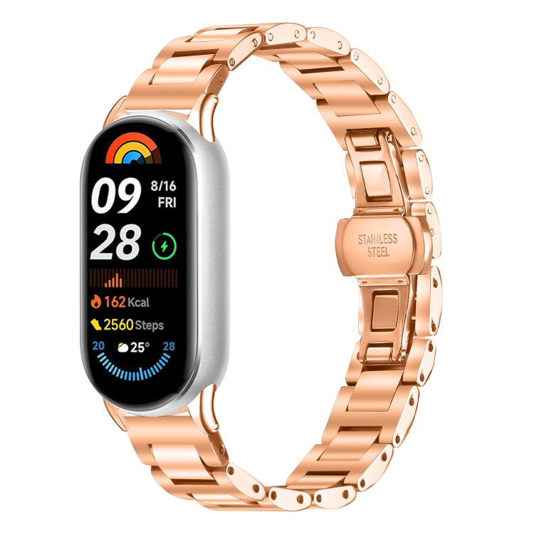 Cinturino per orologio sottile in acciaio inossidabile con fibbia a farfalla in metallo., For Redmi Watch6/5/4/Xiaomi Band 9 Pro/8 Pro, For Xiaomi Smart Band 10 / 9 / 8