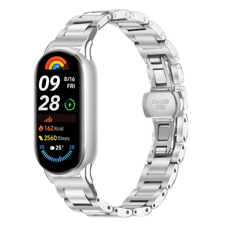 Cinturino per orologio sottile in acciaio inossidabile con fibbia a farfalla in metallo., For Redmi Watch6/5/4/Xiaomi Band 9 Pro/8 Pro, For Xiaomi Smart Band 10 / 9 / 8