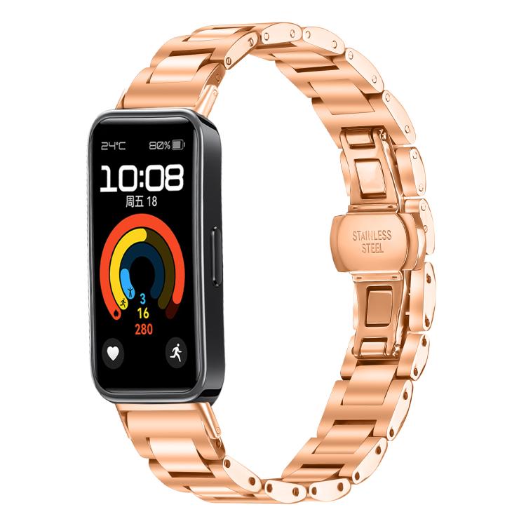 Cinturino per orologio sottile in acciaio inossidabile con fibbia a farfalla in metallo., For Huawei Band 10 / 9 / 8