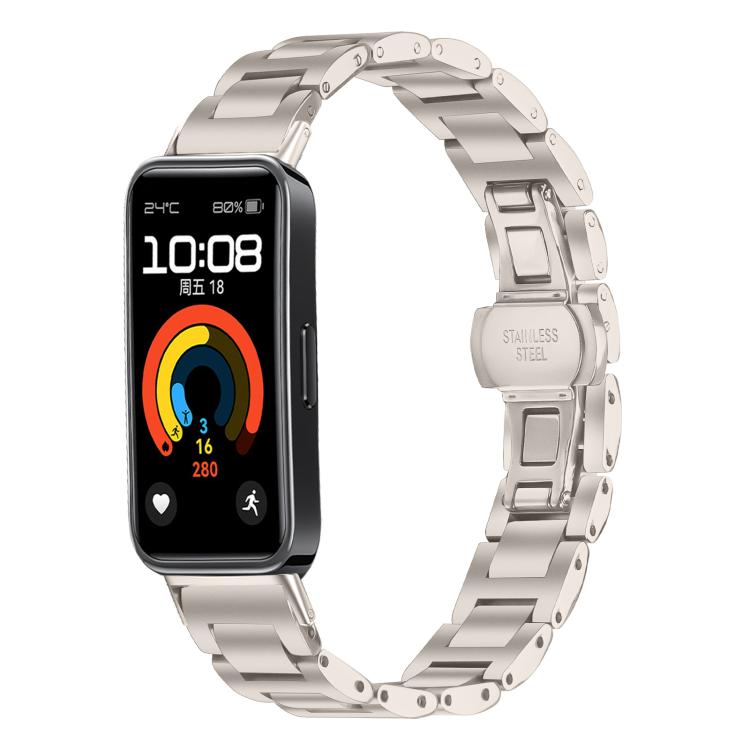 Cinturino per orologio sottile in acciaio inossidabile con fibbia a farfalla in metallo., For Huawei Band 10 / 9 / 8
