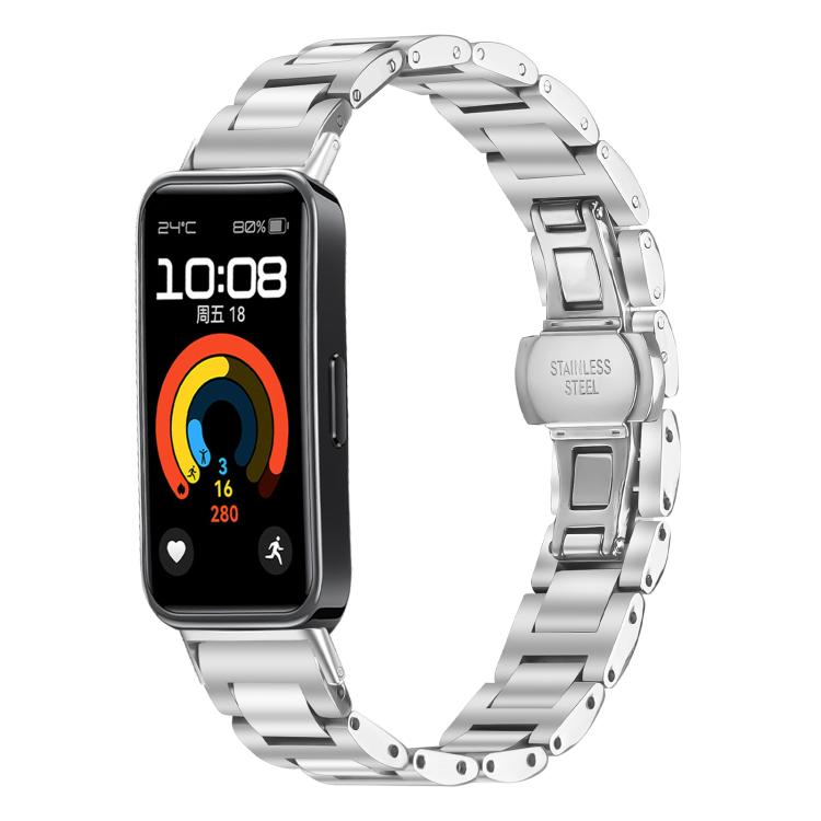 Cinturino per orologio sottile in acciaio inossidabile con fibbia a farfalla in metallo., For Huawei Band 10 / 9 / 8