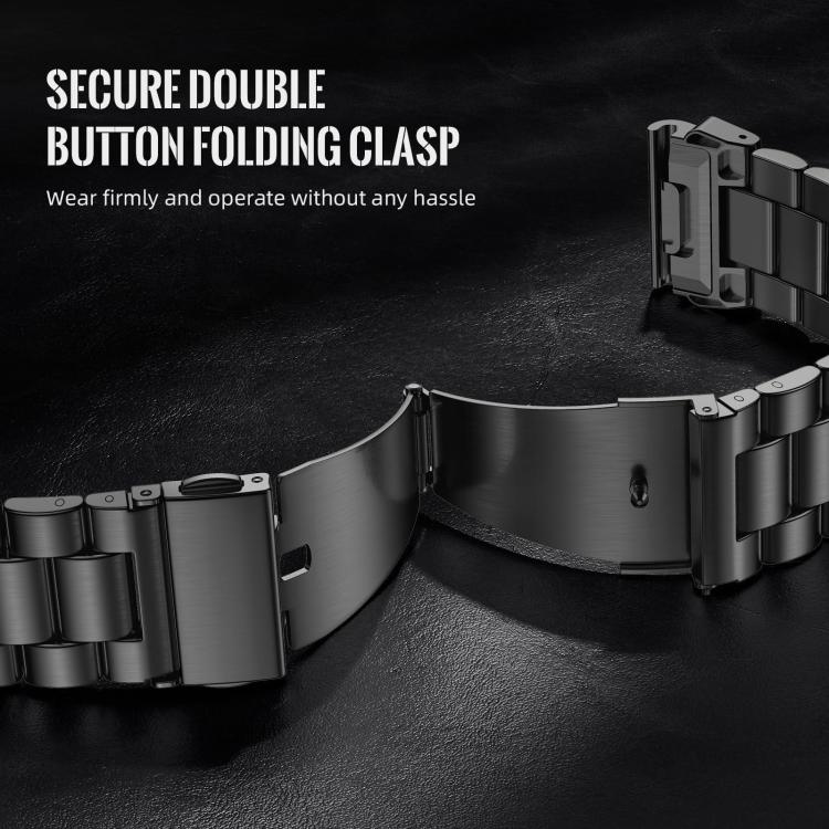 Cinturino per orologio in acciaio inossidabile con chiusura pieghevole integrata Tactix a tre perline., For Garmin 26mm, For Garmin 22mm