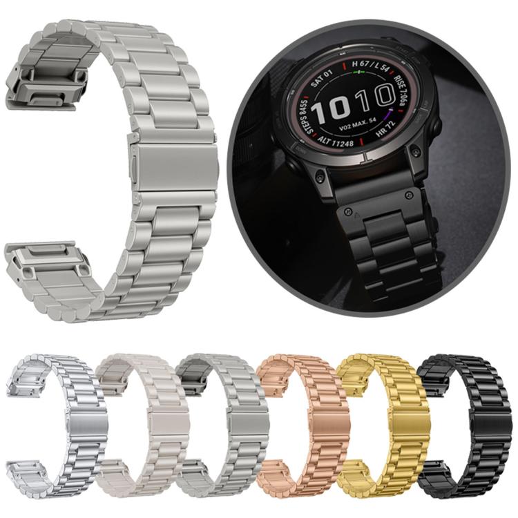 Cinturino per orologio in acciaio inossidabile con chiusura pieghevole integrata Tactix a tre perline., For Garmin 26mm, For Garmin 22mm