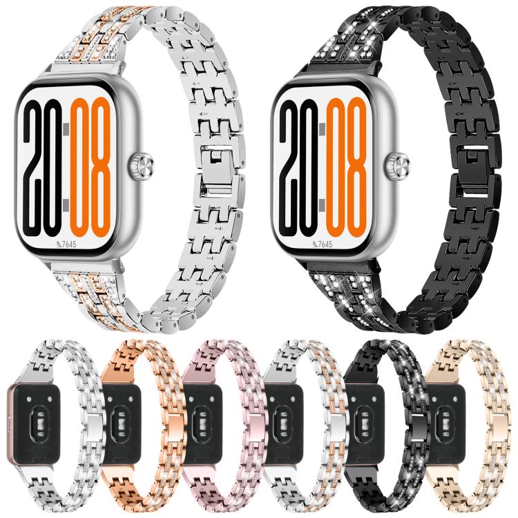 Cinturino per orologio in acciaio inossidabile con cinque perline e doppia fila di diamanti., For Honor Watch X5