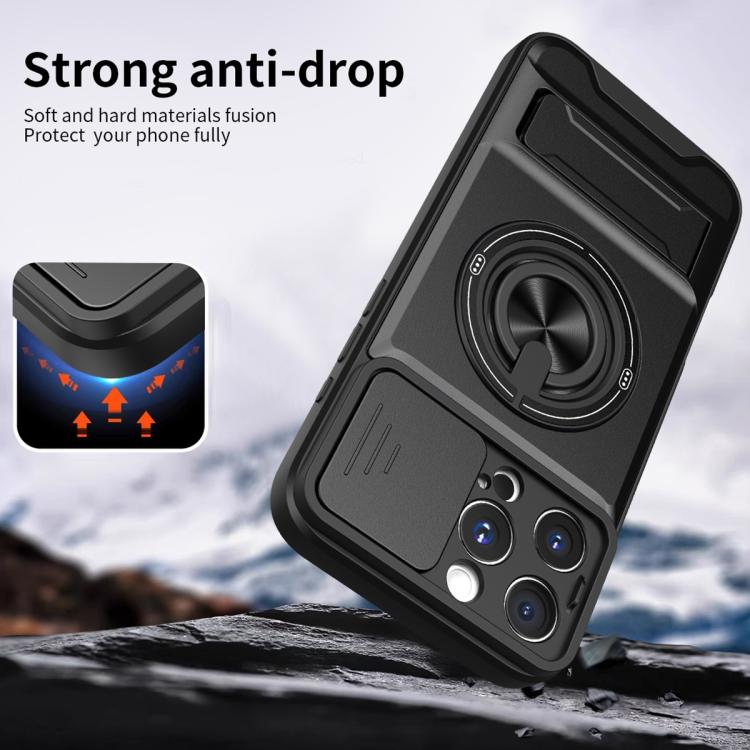Custodia per telefono multifunzionale magnetica antiurto con finestra scorrevole per obiettivo., For iPhone 16 Pro, For iPhone 16 Plus, For iPhone 16, For iPhone 15 Pro Max