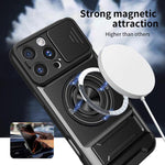 Custodia per telefono multifunzionale magnetica antiurto con finestra scorrevole per obiettivo., For iPhone 16 Pro, For iPhone 16 Plus, For iPhone 16, For iPhone 15 Pro Max