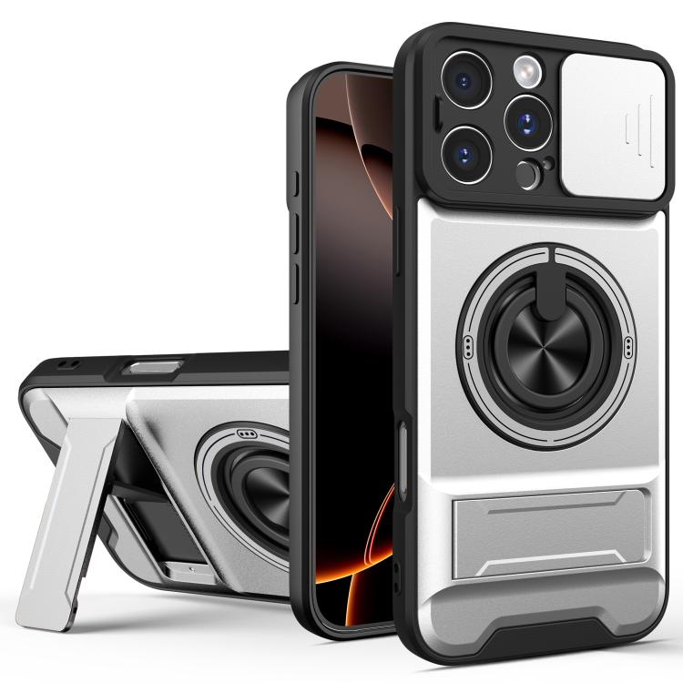 Custodia per telefono multifunzionale magnetica antiurto con finestra scorrevole per obiettivo., For iPhone 16 Pro, For iPhone 16 Plus, For iPhone 16, For iPhone 15 Pro Max