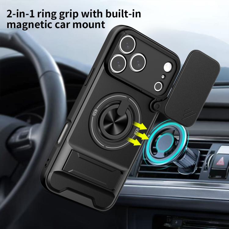 Custodia per telefono multifunzionale magnetica antiurto con finestra scorrevole per obiettivo., For iPhone 17 Pro, For iPhone 17, For iPhone Air, For iPhone 16 Pro Max