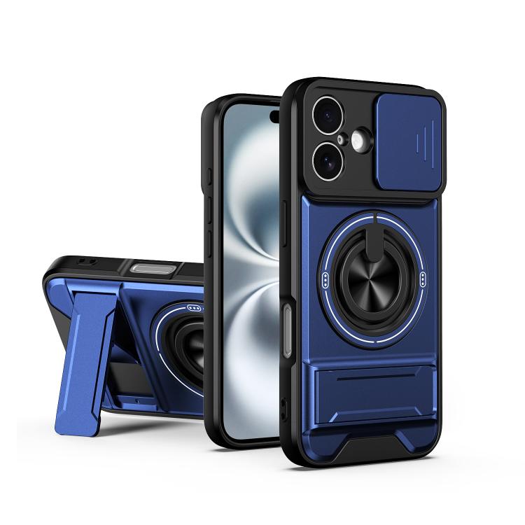 Custodia per telefono multifunzionale magnetica antiurto con finestra scorrevole per obiettivo., For iPhone 16 Pro, For iPhone 16 Plus, For iPhone 16, For iPhone 15 Pro Max
