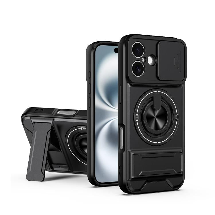 Custodia per telefono multifunzionale magnetica antiurto con finestra scorrevole per obiettivo., For iPhone 16 Pro, For iPhone 16 Plus, For iPhone 16, For iPhone 15 Pro Max