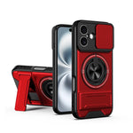 Custodia per telefono multifunzionale magnetica antiurto con finestra scorrevole per obiettivo., For iPhone 16 Pro, For iPhone 16 Plus, For iPhone 16, For iPhone 15 Pro Max