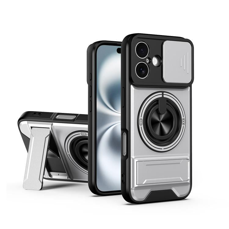 Custodia per telefono multifunzionale magnetica antiurto con finestra scorrevole per obiettivo., For iPhone 16 Pro, For iPhone 16 Plus, For iPhone 16, For iPhone 15 Pro Max