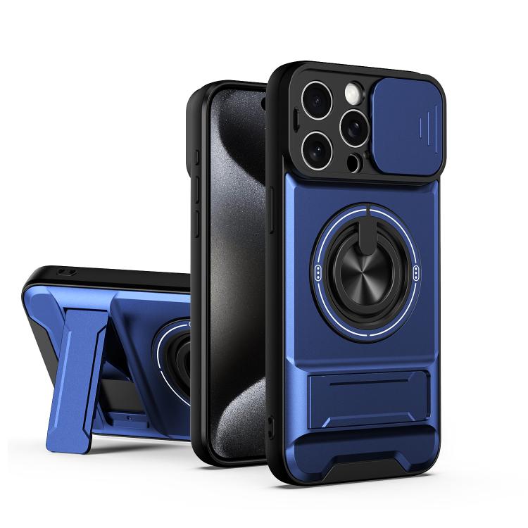 Custodia per telefono multifunzionale magnetica antiurto con finestra scorrevole per obiettivo., For iPhone 16 Pro, For iPhone 16 Plus, For iPhone 16, For iPhone 15 Pro Max