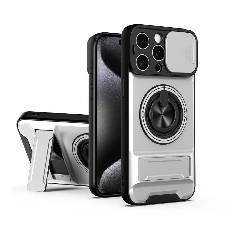 Custodia per telefono multifunzionale magnetica antiurto con finestra scorrevole per obiettivo., For iPhone 16 Pro, For iPhone 16 Plus, For iPhone 16, For iPhone 15 Pro Max