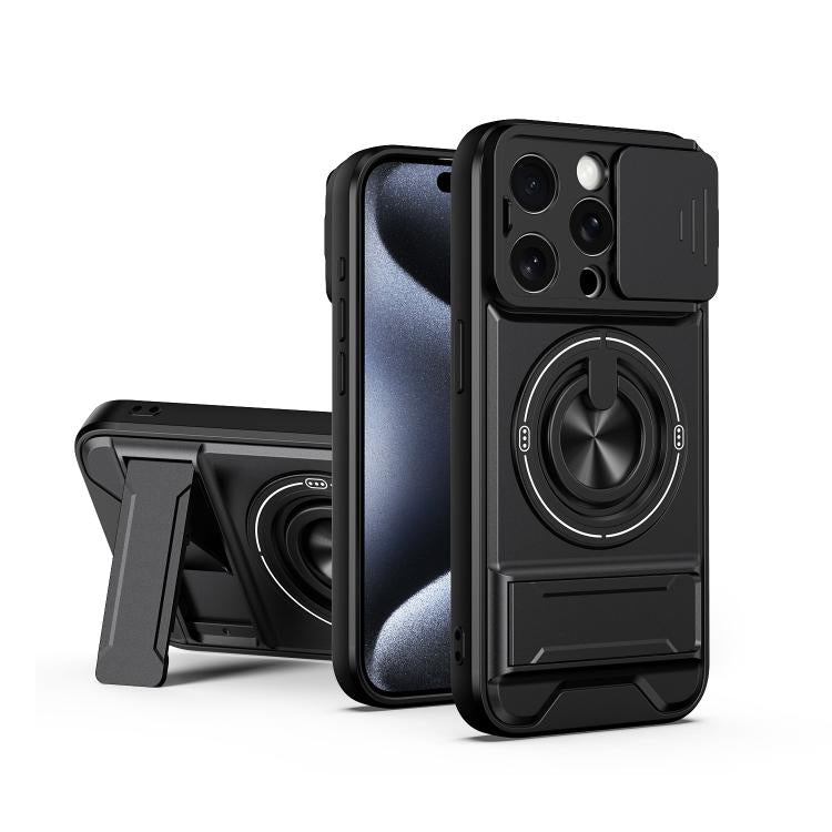 Custodia per telefono multifunzionale magnetica antiurto con finestra scorrevole per obiettivo., For iPhone 15 Pro, For iPhone 15, For iPhone 14 Plus, For iPhone 14