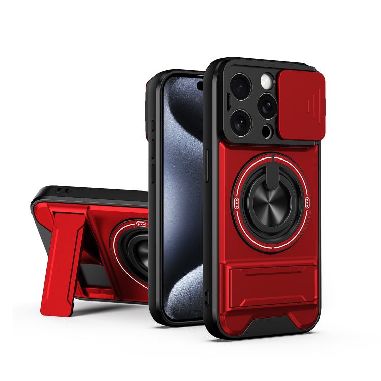Custodia per telefono multifunzionale magnetica antiurto con finestra scorrevole per obiettivo., For iPhone 15 Pro, For iPhone 15, For iPhone 14 Plus, For iPhone 14