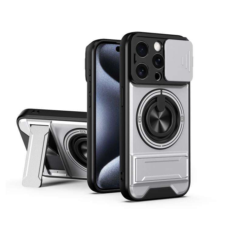 Custodia per telefono multifunzionale magnetica antiurto con finestra scorrevole per obiettivo., For iPhone 15 Pro, For iPhone 15, For iPhone 14 Plus, For iPhone 14