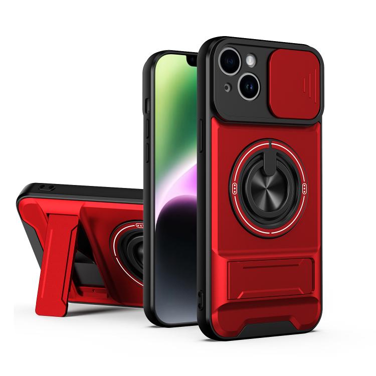 Custodia per telefono multifunzionale magnetica antiurto con finestra scorrevole per obiettivo., For iPhone 15 Pro, For iPhone 15, For iPhone 14 Plus, For iPhone 14