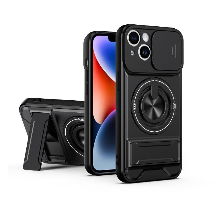 Custodia per telefono multifunzionale magnetica antiurto con finestra scorrevole per obiettivo., For iPhone 15 Pro, For iPhone 15, For iPhone 14 Plus, For iPhone 14
