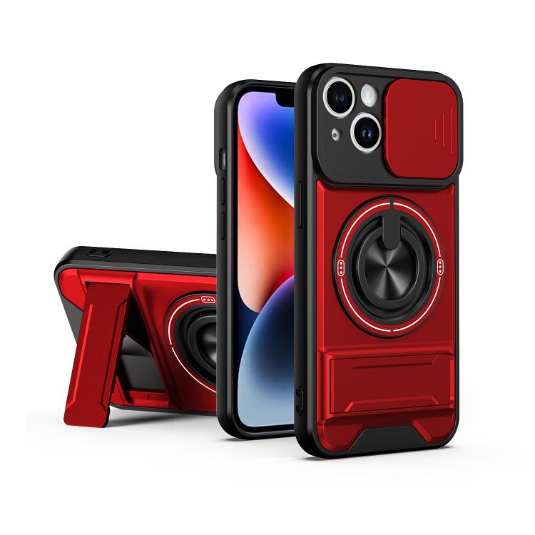 Custodia per telefono multifunzionale magnetica antiurto con finestra scorrevole per obiettivo., For iPhone 15 Pro, For iPhone 15, For iPhone 14 Plus, For iPhone 14