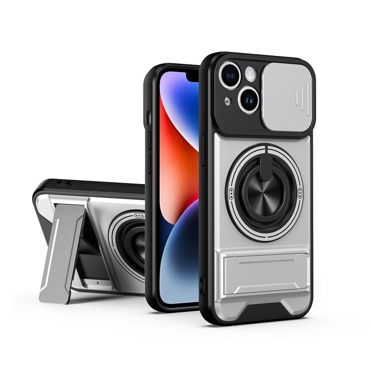 Custodia per telefono multifunzionale magnetica antiurto con finestra scorrevole per obiettivo., For iPhone 15 Pro, For iPhone 15, For iPhone 14 Plus, For iPhone 14