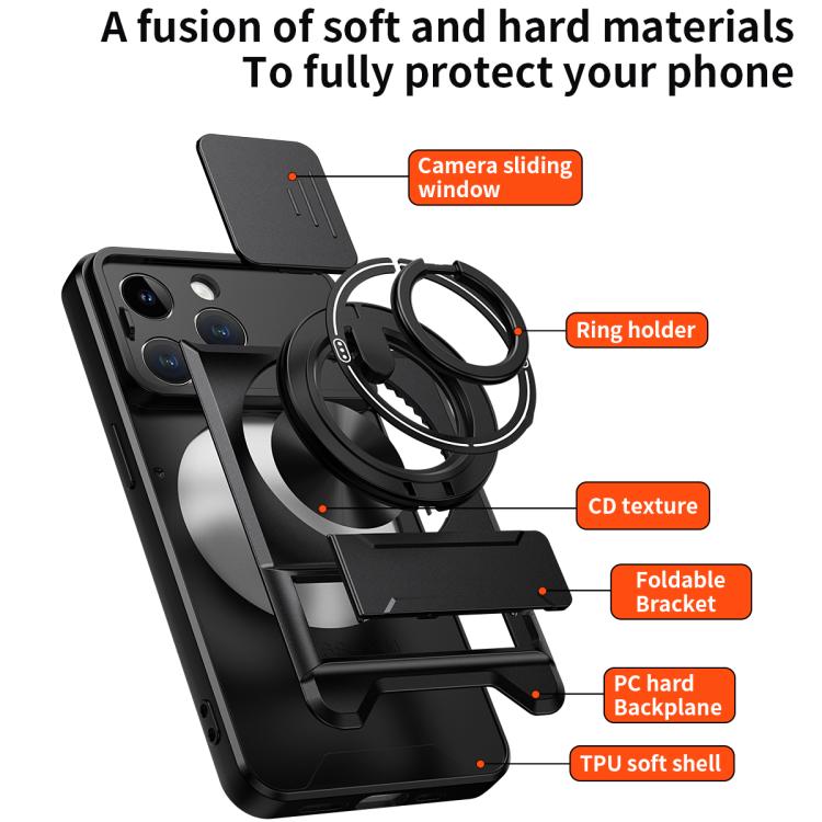 Custodia per telefono multifunzionale magnetica antiurto con finestra scorrevole per obiettivo., For iPhone 14 Pro, For iPhone 14 Pro Max, For iPhone 13 Pro Max, For iPhone 13 Pro