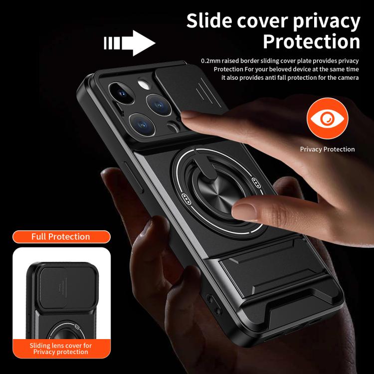 Custodia per telefono multifunzionale magnetica antiurto con finestra scorrevole per obiettivo., For iPhone 14 Pro, For iPhone 14 Pro Max, For iPhone 13 Pro Max, For iPhone 13 Pro