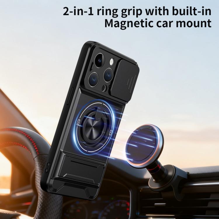 Custodia per telefono multifunzionale magnetica antiurto con finestra scorrevole per obiettivo., For iPhone 14 Pro, For iPhone 14 Pro Max, For iPhone 13 Pro Max, For iPhone 13 Pro