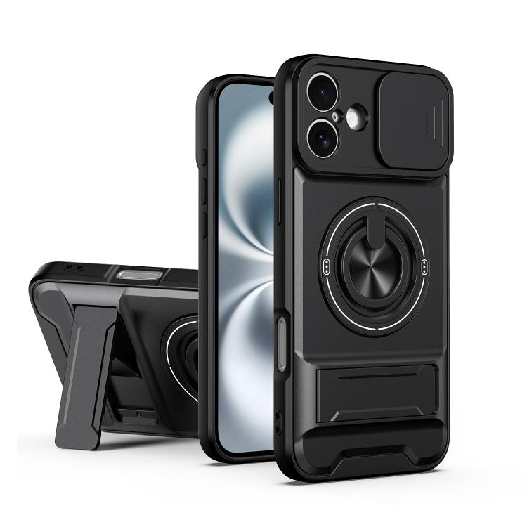 Custodia per telefono multifunzionale magnetica antiurto con finestra scorrevole per obiettivo., For iPhone 16 Pro, For iPhone 16 Plus, For iPhone 16, For iPhone 15 Pro Max