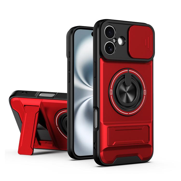Custodia per telefono multifunzionale magnetica antiurto con finestra scorrevole per obiettivo., For iPhone 16 Pro, For iPhone 16 Plus, For iPhone 16, For iPhone 15 Pro Max