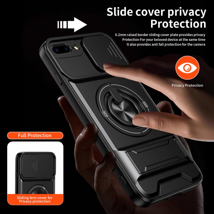 Custodia per telefono multifunzionale magnetica antiurto con finestra scorrevole per obiettivo., For iPhone 7 Plus, For iPhone 7