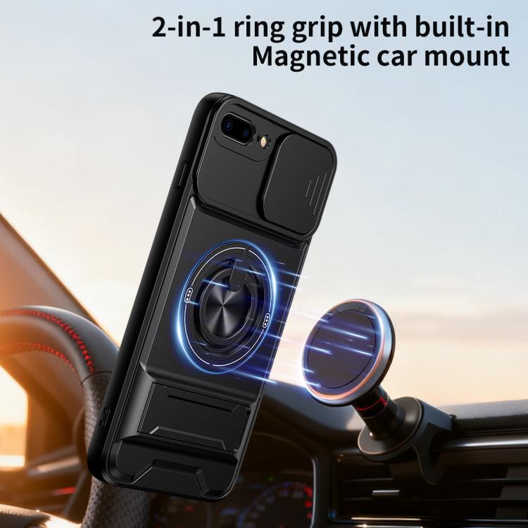 Custodia per telefono multifunzionale magnetica antiurto con finestra scorrevole per obiettivo., For iPhone 7 Plus, For iPhone 7