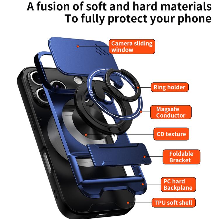 Custodia per telefono multifunzionale magnetica antiurto con finestra scorrevole per obiettivo., For iPhone 18 Pro, For iPhone 18 Pro Max, For iPhone 17e / 16e, For iPhone 17 Pro Max