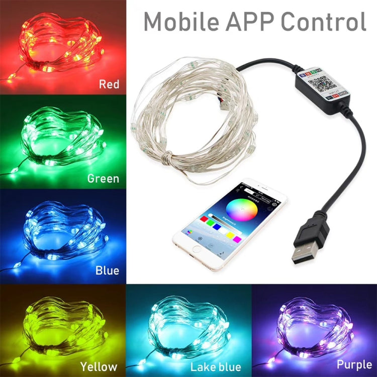 RGB USB LED Filo di rame Stringa luminosa Decorazione natalizia Stringa luminosa Controllo APP mobile Bluetooth, 2m 20 LED, 5m 50 LED, 10m 100 LED, 12m 120 LED, 15m 150 LED, 20m 200 LED