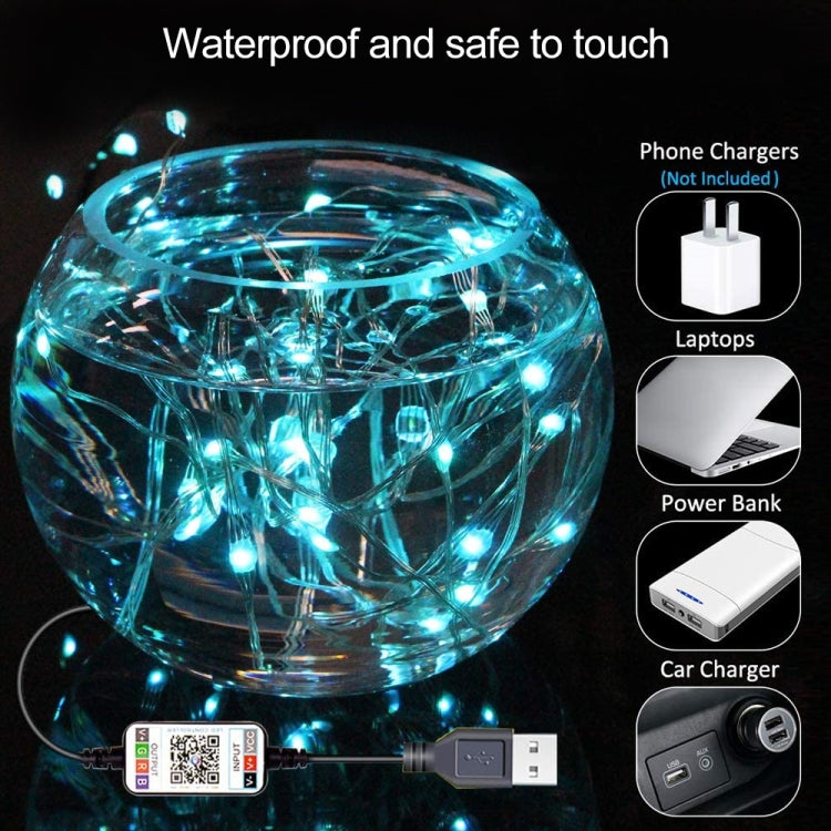 RGB USB LED Filo di rame Stringa luminosa Decorazione natalizia Stringa luminosa Controllo APP mobile Bluetooth, 2m 20 LED, 5m 50 LED, 10m 100 LED, 12m 120 LED, 15m 150 LED, 20m 200 LED