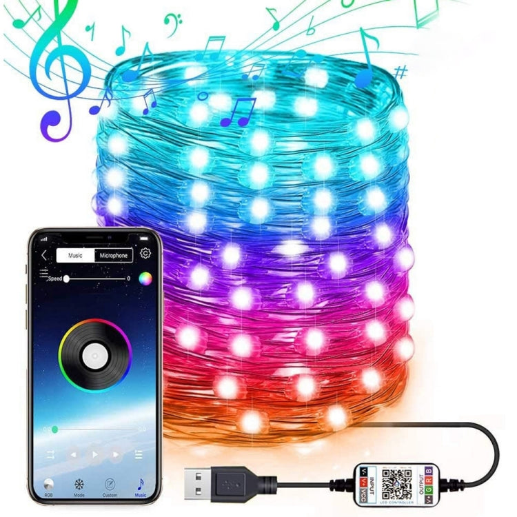 RGB USB LED Filo di rame Stringa luminosa Decorazione natalizia Stringa luminosa Controllo APP mobile Bluetooth, 2m 20 LED, 5m 50 LED, 10m 100 LED, 12m 120 LED, 15m 150 LED, 20m 200 LED