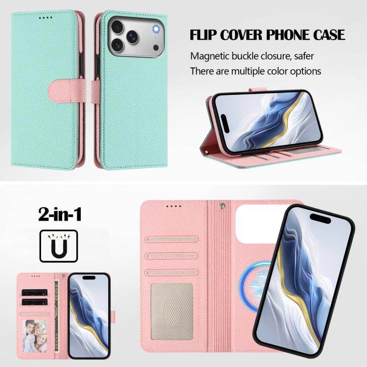 Custodia per telefono in ecopelle vegana con texture litchi rimovibile e chiusura magnetica laterale., For iPhone 17 Pro Max, For iPhone 17 Pro, For iPhone 17, For iPhone Air