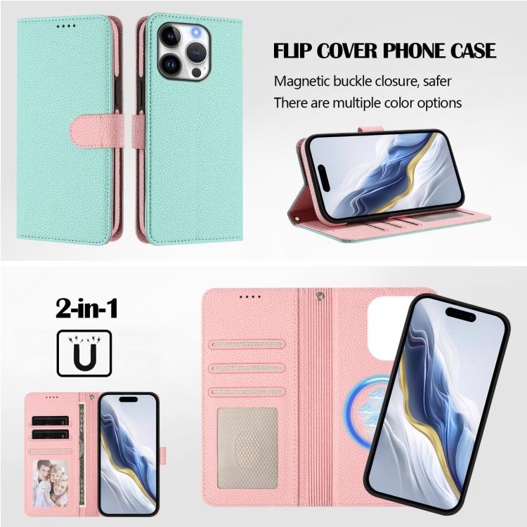 Custodia per telefono in ecopelle vegana con texture litchi rimovibile e chiusura magnetica laterale., For iPhone 16 Pro Max, For iPhone 16 Pro, For iPhone 16 Plus, For iPhone 16