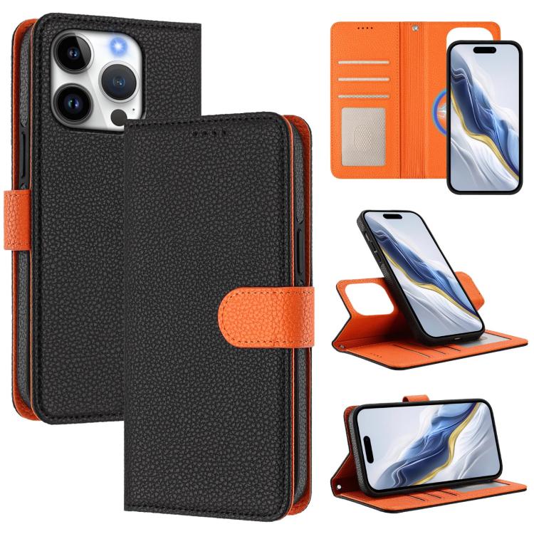 Custodia per telefono in ecopelle vegana con texture litchi rimovibile e chiusura magnetica laterale., For iPhone 16 Pro Max, For iPhone 16 Pro, For iPhone 16 Plus, For iPhone 16