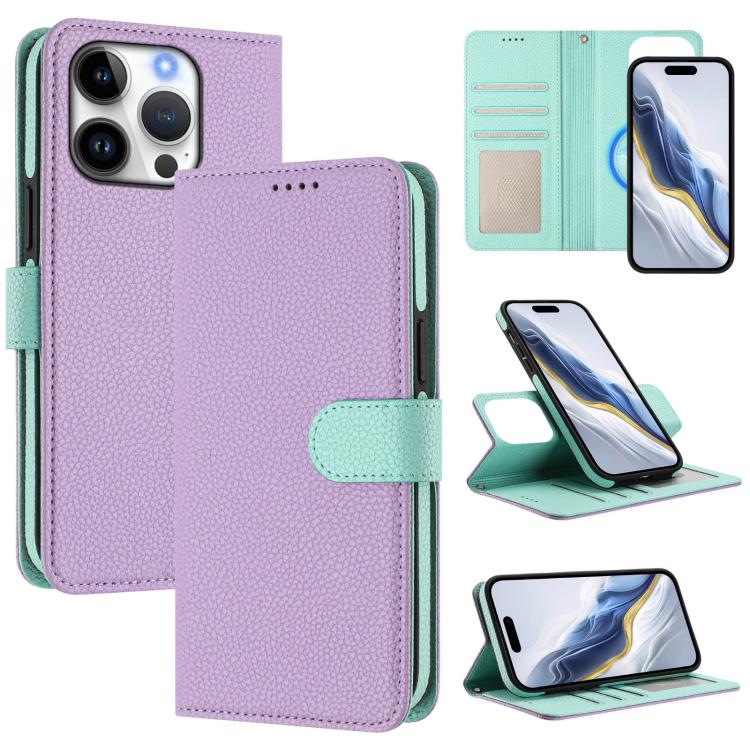 Custodia per telefono in ecopelle vegana con texture litchi rimovibile e chiusura magnetica laterale., For iPhone 16 Pro Max, For iPhone 16 Pro, For iPhone 16 Plus, For iPhone 16