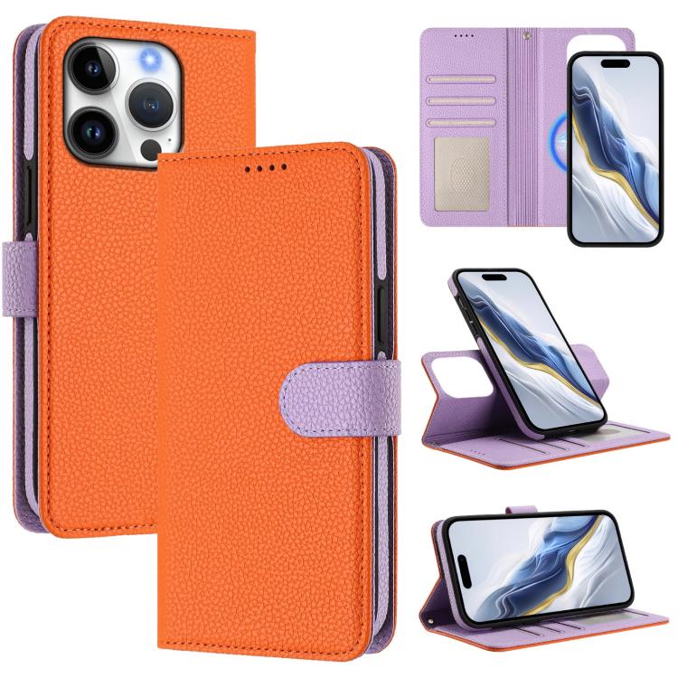 Custodia per telefono in ecopelle vegana con texture litchi rimovibile e chiusura magnetica laterale., For iPhone 16 Pro Max, For iPhone 16 Pro, For iPhone 16 Plus, For iPhone 16