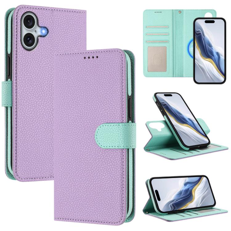 Custodia per telefono in ecopelle vegana con texture litchi rimovibile e chiusura magnetica laterale., For iPhone 16 Pro Max, For iPhone 16 Pro, For iPhone 16 Plus, For iPhone 16