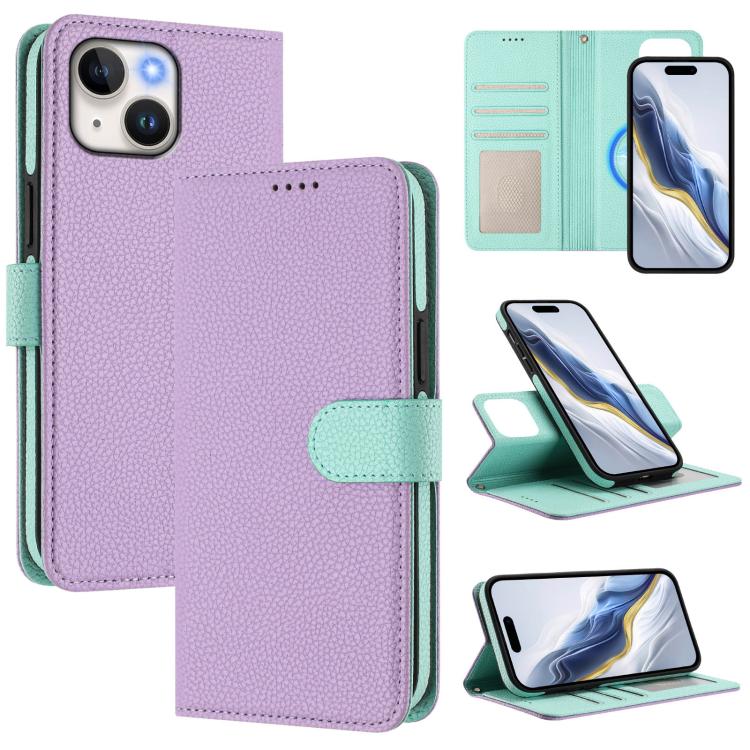 Custodia per telefono in ecopelle vegana con texture litchi rimovibile e chiusura magnetica laterale., For iPhone 15 Pro Max, For iPhone 15 Pro, For iPhone 15 Plus, For iPhone 15