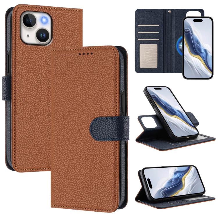 Custodia per telefono in ecopelle vegana con texture litchi rimovibile e chiusura magnetica laterale., For iPhone 15 Pro Max, For iPhone 15 Pro, For iPhone 15 Plus, For iPhone 15