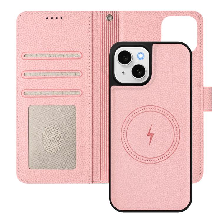Custodia per telefono in ecopelle vegana con texture litchi rimovibile e chiusura magnetica laterale., For iPhone 14 Plus, For iPhone 14, For iPhone 14 Pro, For iPhone 14 Pro Max