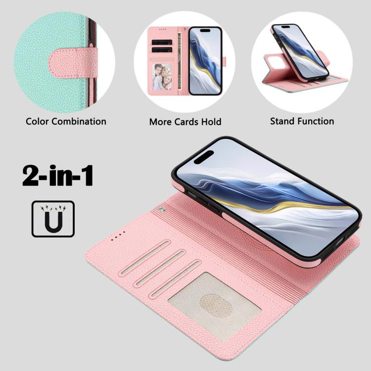 Custodia per telefono in ecopelle vegana con texture litchi rimovibile e chiusura magnetica laterale., For iPhone 14 Plus, For iPhone 14, For iPhone 14 Pro, For iPhone 14 Pro Max
