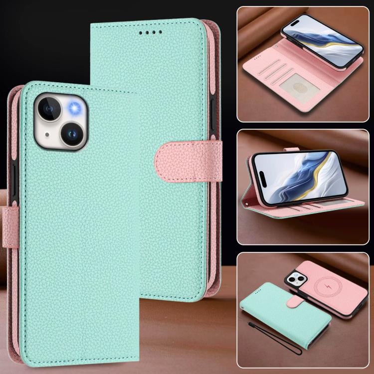 Custodia per telefono in ecopelle vegana con texture litchi rimovibile e chiusura magnetica laterale., For iPhone 14 Plus, For iPhone 14, For iPhone 14 Pro, For iPhone 14 Pro Max