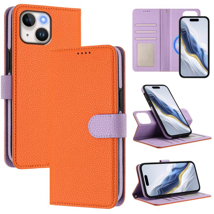 Custodia per telefono in ecopelle vegana con texture litchi rimovibile e chiusura magnetica laterale., For iPhone 14 Plus, For iPhone 14, For iPhone 14 Pro, For iPhone 14 Pro Max